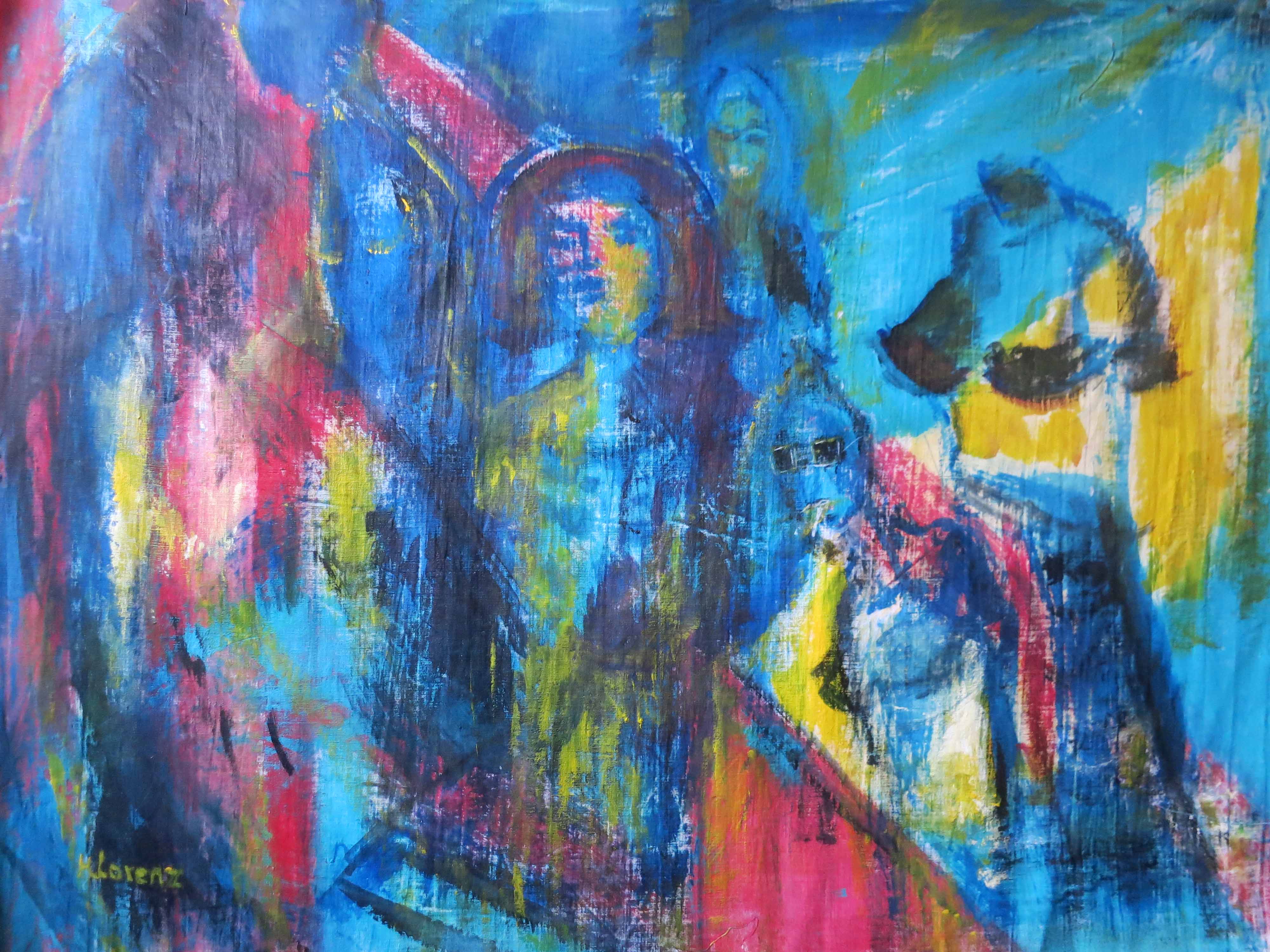 Composition aux statues, Acrylique sur toile, 2016, 63X83